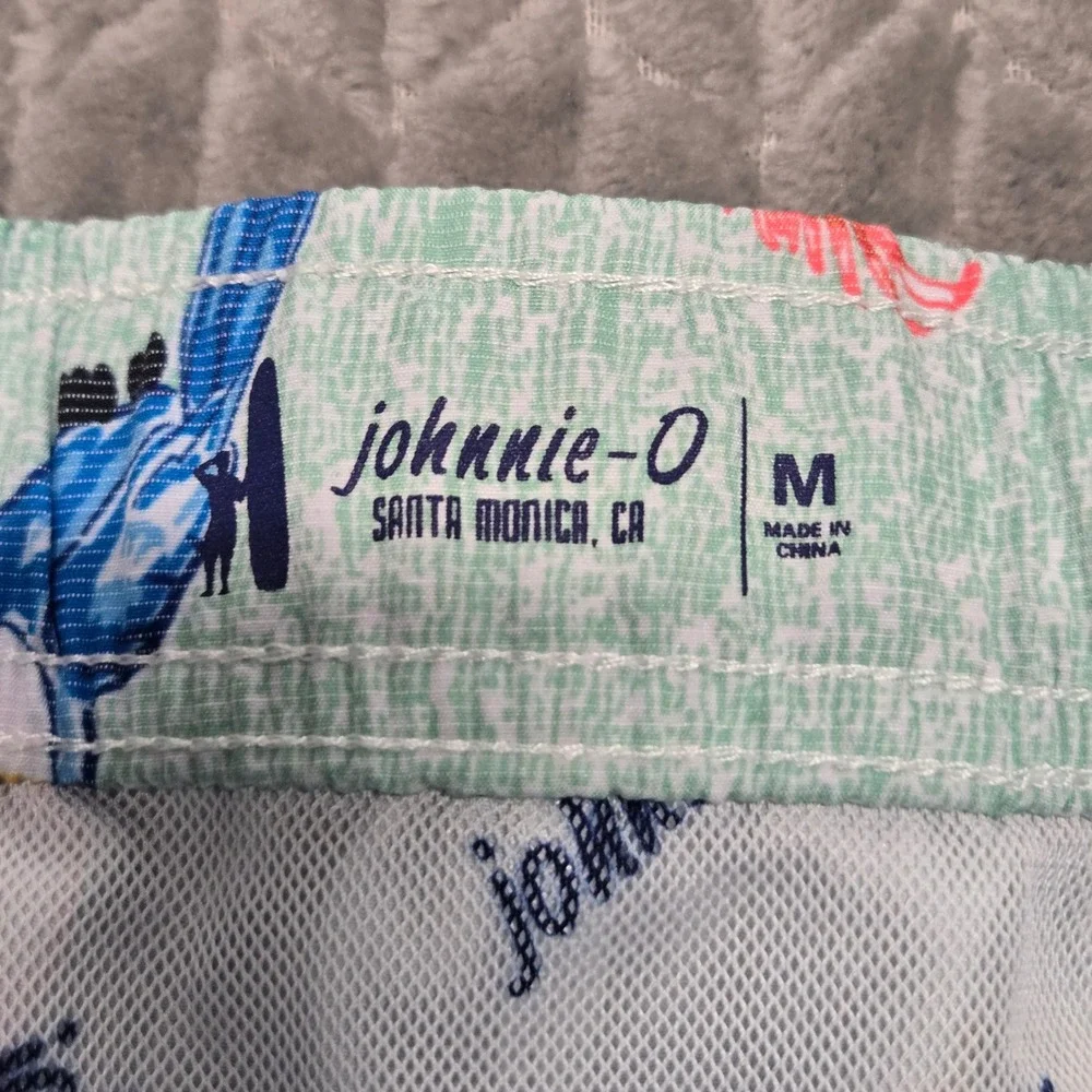 Johnnie-O Mens Tropical Bird Print Swim Trunks Mint Green Toucan Cockatoo Size M